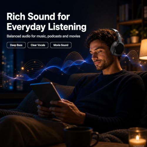 Wireless Noise Cancelling Headphones, 120H Playtime, Over Ear Headphones | 45dB Hybrid active passive noise cancelling headphones, Bluetooth 6.0, balanced sound, soft ear cups, 120H travel office