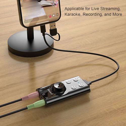 ciciglow USB External Sound Card, Type C Audio Adapter with Noise Reduction Chip and Volume Control for Laptop Phone Streaming Karaoke