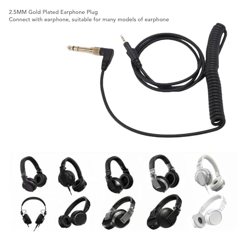 Zunate Replacement Headphone Cable with 6.35mm Adapter – Compatible with DJ HDJ CUE1BT X5 X7 S7, Spring Audio Cord with Locking Plug and OFC Wire for Studio Use