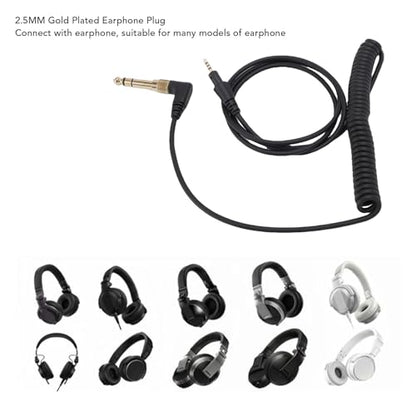 Zunate Replacement Headphone Cable with 6.35mm Adapter – Compatible with DJ HDJ CUE1BT X5 X7 S7, Spring Audio Cord with Locking Plug and OFC Wire for Studio Use
