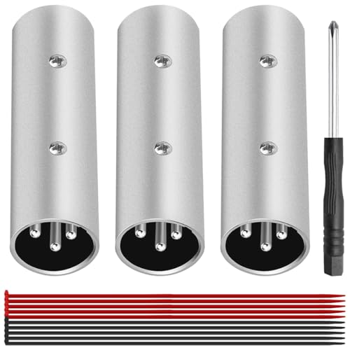 3PCS 3-Pin XLR Male to XLR Male Adapter Microphone Cable Gender Changer Audio Connector Plug Metal Shell with Cable Tie Mini Phillips Screwdriver, for Power Amplifier Mixer Microphone - color: XLR to XLR
