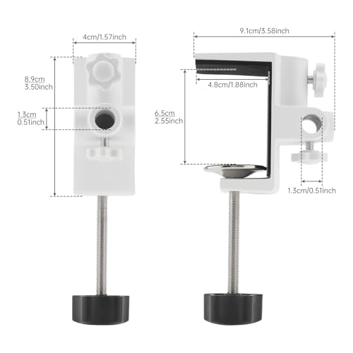 RTNLIT Desk Lamp Clamp, 1/2 inches 4 Hole Metal Table Mounting Clamp, White | Universal C Clamp for Magnifying Light/Microphone/Boom Scissor Arm, Fits up to 2-1/2 inches Desktop Thickness - color: White