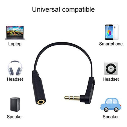 Poyiccot 3.5mm Headphone Extension Cable, 2-Pack 3.5mm Aux Extension Cable, Flat Right Angle 1/8 inch Male to Female Audio Stereo Short Cable for Phones, Speakers,PS4 Headset & More, 6.8inch