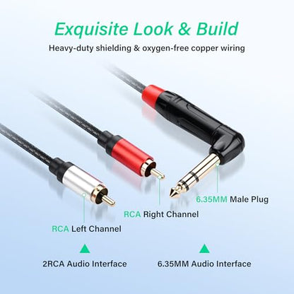SinLoon 6.35mm TRS to 2 RCA Audio Cable 1.8M/6Ft (RCA-Male) | 1/4" Stereo Male to Dual RCA Y Splitter Cable for DVD Players Amplifiers