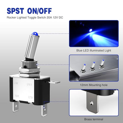 Nilight 3PCS Blue LED Toggle Switch 12V 20A 3 Pin 2 Position ON Off SPS - color: 3PCS LED Switch Blue