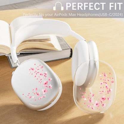Headphone Cover for AirPods Max, Girly Cute Clear Ear Cups Covers, Silicone Ear Pad Case Headband Cover for Apple AirPods Max (2024/2020), Sakura - color: Sakura-Clear