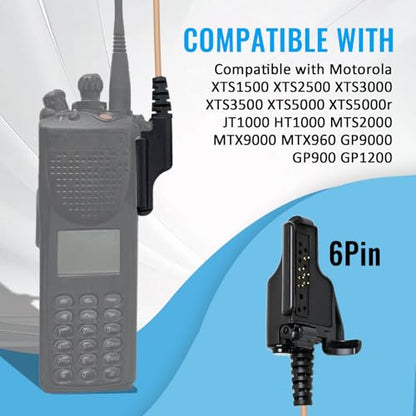 WODASEN XTS2500 Walkie Talkie Earpiece Acoustic Tube Ear Pieces with Dual PTT Mic Push-to-Talk Microphone Headset for XTS1500 XTS3000 XTS3500 XTS5000 Radio