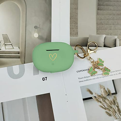 Compatible with Beats Studio Buds 2021, Soft Silicone Case with Gold Heart Pattern for Beats Studio Buds Case with Cute Butterfly Keychain for Girls Women (Matcha Green) - color: Matcha Green