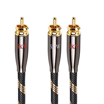 SKW Subwoofer RCA Y-Splitter 16.4ft/5m Cable, Male to 2Male RCA UHP Copper | Multi-layer shielded, 24K gold-plated split-tip plugs,low-loss sub-bass signal path, AV receiver & dual-sub hookup - size: 16.4ft (5 m)