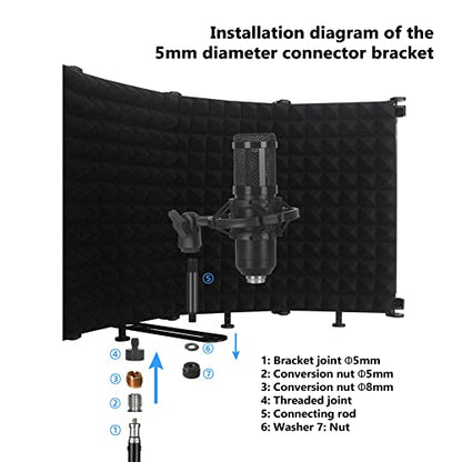 BUZHI Foldable Adjustable Sound Absorbing Vocal Recording Panel Portable Acoustic Isolation Microphone Shield Sound-Proof Plate,Adjustable Sound-Proof Plate