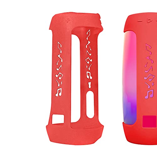 Geekria Silicone Carrying Case Compatible with JBL Pulse 4 Speaker, RGB Light Visible Protective Cover with Shoulder Strap & Carabiner, Shockproof Anti-Slip Outdoor Travel Sleeve (Red) - color: Red
