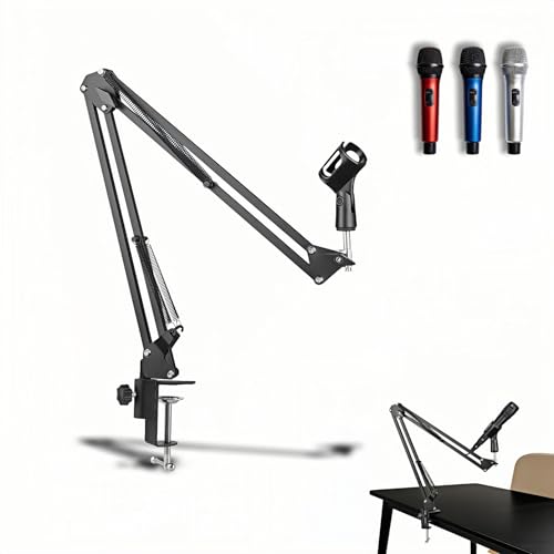 Microphone Boom Arm Stand, Adjustable Desk Mount Scissor Arm with 360° Rotation, Heavy Duty Metal, for Podcast, Recording, Streaming, Gaming, Voice-Over, Studio, Home Office – Black