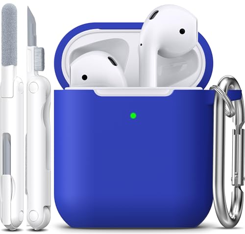 for AirPods 2nd/1st Case Silicone Cover, Blue | Compatible with Apple AirPods 2nd/1st (2019/2016) Generation with Keychain & Cleaner Kit, Wireless Charging Compatible - color: E1-Blue