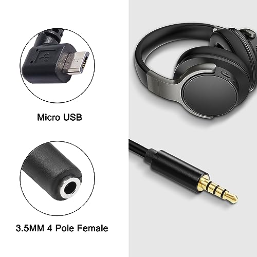MEIRIYFA Micro USB Male to AUX 3.5mm Audio Cable Cord Right Angled | 1/8" 4 Pole TRRS Female to Micro USB 5pin Male Adapter for Headset Active Clip Mic Microphone 2Pack- 15cm