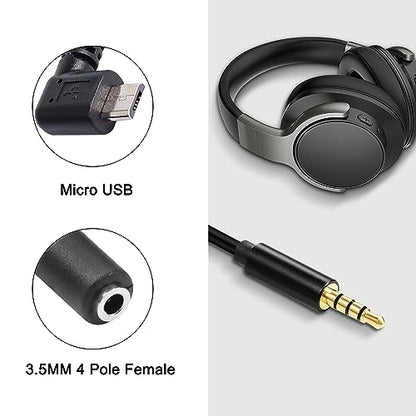 MEIRIYFA Micro USB Male to AUX 3.5mm Audio Cable Cord Right Angled | 1/8" 4 Pole TRRS Female to Micro USB 5pin Male Adapter for Headset Active Clip Mic Microphone 2Pack- 15cm