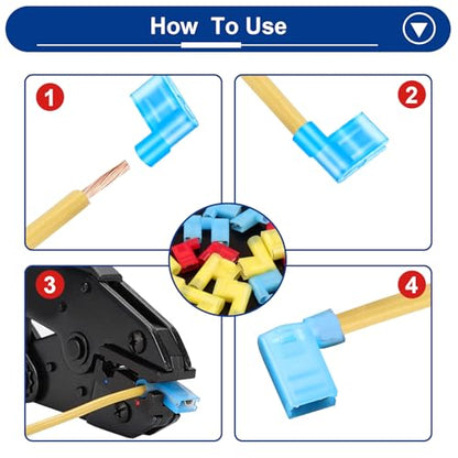 Tnisesm 91 Pcs Right Angle Spade Connectors with Flag Terminal Crimper 22-18/16-14/12-10AWG Quick Disconnect Flag Connector with Electrical Crimping Tool for Right Angle Spade Connector - style: 90Pcs Angle Spade Connectors