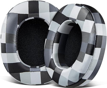 SOULWIT Replacement Earpads for Skullcandy Hesh 3/ANC/Evo & Crusher Wireless/540/ANC/Evo & Venue ANC Over-Ear Headphones, Ear Pads Cushions with Protein Leather, Noise Isolation Foam - Black&Gray Grid - color: Black&Gray Grid