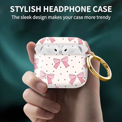 Cute Case Cover Compatible with AirPods 4th Generation 2024, Shockproof for Women & Girls with Cute Golden Round Buckle – Protective, Anti-Drop Design(Cute Pink Bows with Polkadot) - color: Cute pink bows with polkadot