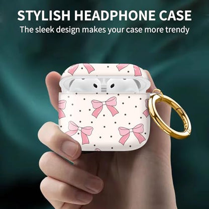 Cute Case Cover Compatible with AirPods 4th Generation 2024, Shockproof for Women & Girls with Cute Golden Round Buckle – Protective, Anti-Drop Design(Cute Pink Bows with Polkadot) - color: Cute pink bows with polkadot