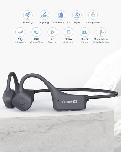 Bone Conduction Headphones - Bluetooth 5.2 Open Ear Headphones IP67 Waterproof Sport Earphones with Noise-Cancelling Mic - Wireless Bone Conducting Headset for Running Hiking Cycling - color: Q3-Black