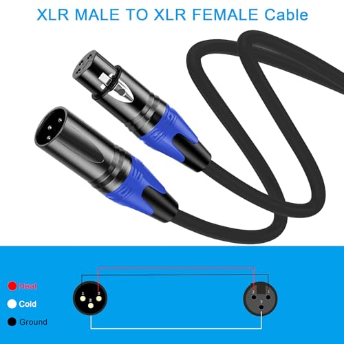XLR Cable 3.3FT 2Pack Black- Premium Balanced Microphone Cable 3-Pin XLR Male to Female Mic Speaker Cable, Pure Copper and Plated Conductors - color: Black, size: 3.3FT 2Pack