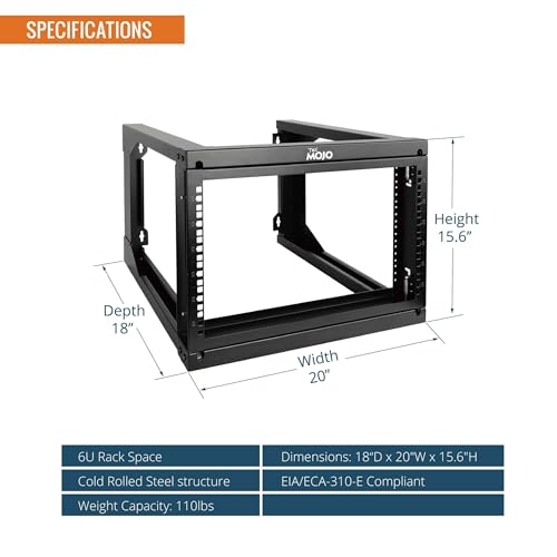 Tecmojo 6U Wall Mount Server Rack, Open Frame Network Rack for 19" Computer/AV/Data/IT/Media Equipment, 18" Depth, 16" Apart Mounting Holes, Swing Gate, Square and Tapped Holes - size: 6U/18" Depth (New)