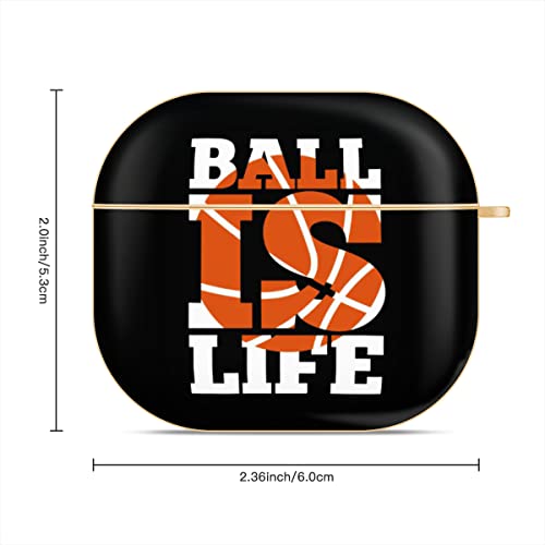 Basketball is Life Basketball Sports Compatible AirPods 3 Case Cover, Cute Gold Plated Air Pod 3rd Generation Case with Keychain Protective Hard Gen 3 Shell Designed for Apple AirPod 3rd Gen 2021