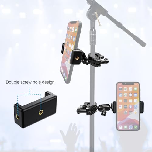Mic Stand Phone Holder Mount Adjustable Phone Holder for Mic Microphone Music Stand [Dual Ballhead 360°Swivel] iPhone Mic Stand Holder for iPhone 15 14 13 12 Pro Max Samsung Galaxy, Any Smartphones - style: One Pack