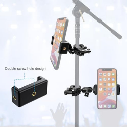 Mic Stand Phone Holder Mount Adjustable Phone Holder for Mic Microphone Music Stand [Dual Ballhead 360°Swivel] iPhone Mic Stand Holder for iPhone 15 14 13 12 Pro Max Samsung Galaxy, Any Smartphones - style: One Pack