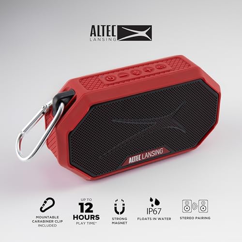 Altec Lansing Portable Bluetooth Speaker HYDRAMINI 2.0, IP67 Waterproof, Portable Speaker, 12h Playtime, Wireless Pairing, USB-C Quick Charge, Magnetic Bluetooth, Voice Assistant Integration - color: Crimson Red/Black