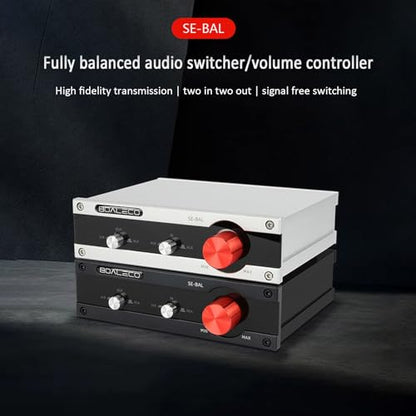 BOALECO HiFi 2-IN-2-OUT XLR Balanced/RCA Audio Selector Splitter Box,Silver | Lossless XLR Balanced & RCA Audio Switcher Stereo Fully Balanced Passive Preamp Volume Controller for Multi-Device Switching