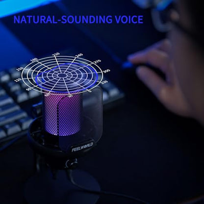 FEELWORLD VM1 Black USB Gaming Condenser Microphone for pc, Desktop Stand - color: Black