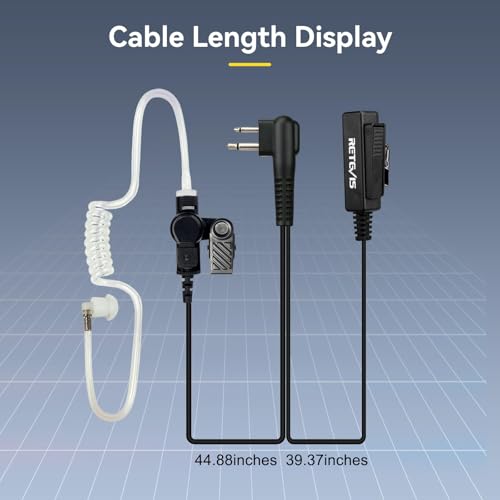Retevis Covert Tube Walkie Talkie Earpiece with Mic, Full Size PTT(1 Pack)