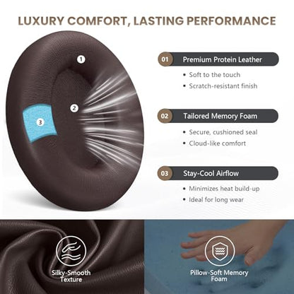 Studio Pro Headphone Ear Pads, Replacement Earpads/Cushions for Beats Studio Pro, with Premium Protein Leather, Resilient Memory Foam, Added Thickness - color: Deep-Brown