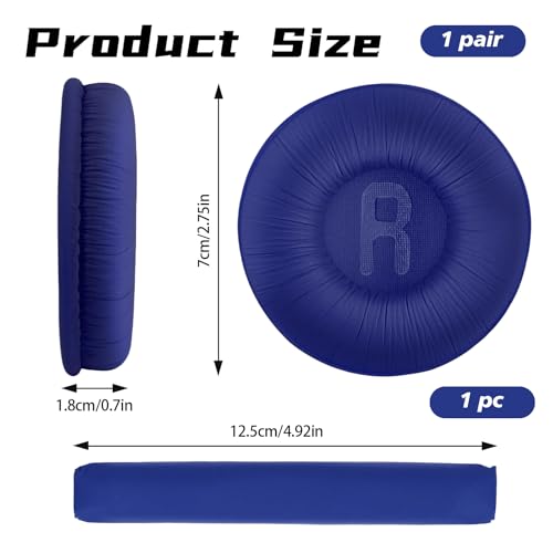 1 Pair Ear Pads and 1 Headband, Earpads Replacement Cushions for JBL Tune600 T500BT T450 T450BT JR300BT JR310BT Headphones (Not Suitable for Tune 600btnc) with Memory Foam, Soft Protein Leather - color: pads and headband - blue