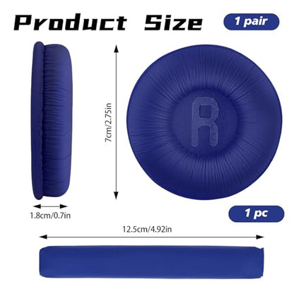 1 Pair Ear Pads and 1 Headband, Earpads Replacement Cushions for JBL Tune600 T500BT T450 T450BT JR300BT JR310BT Headphones (Not Suitable for Tune 600btnc) with Memory Foam, Soft Protein Leather - color: pads and headband - blue