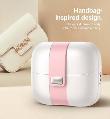 SURITCH for Samsung Galaxy Buds 3 Pro (2024) / Buds 3 (2024) / Buds 3 FE (2025) Case, Magnetic Cases with Cleaner Kit & Hanging Lanyard, Stylish Shockproof Cases Rugged Protective Cover, PinkWhite - color: PinkWhite