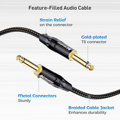 Cable Matters 2-Pack Braided 1/4 Inch TS to TS Guitar Cable, 6ft - size: 6 ft, style: Braided