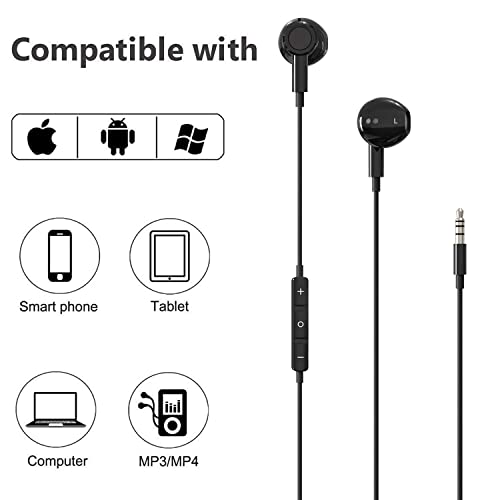 BENEWY in-Ear Headphones, 3.5mm Earphones Wired Earbuds with Microphone | Noise lsolating, High Definition, Pure Sound for iPhone, iPad,Smartphone, MP3 Players,Tablets Laptops and Other Audio Devices - color: Black