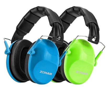 ZOHAN Kids Noise Cancelling Headphones - 25dB NRR Kids Ear Protection 2 Pack, Hearing Protection Safety Ear Muffs for School Monster Truck Fireworks Travel Studying Concerts Autism, Blue and Green - color: Blue+green