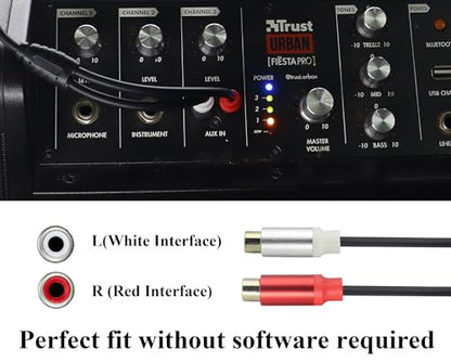 2 RCA Female Head to 3.5mm 1/8 Female Head Dual Shielded Red and White Cable Stereo Audio Auxiliary Y Splitter Adapter Sound Frequency Cable,Used for Speaker MP3 TV Phone,Etc(30 CM)