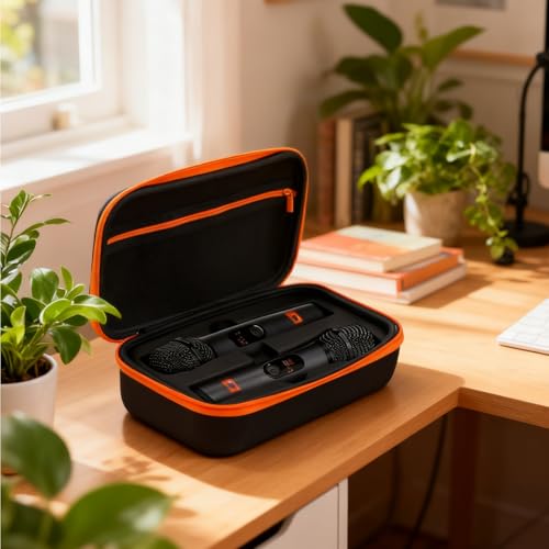 Wireless Microphone Case 11.41"x6.1" EVA Dual Mic Travel Bag for JBL Mics | Rubber handle hard storage box, Fits similar sized mics, soft pad protect, Karaoke Singing, easy travel , 2 foam covers