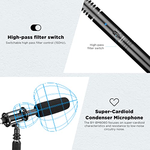 BOYA XLR Microphone BY-BM6060 Super-Cardioid Shotgun Condenser Microphone with 24 48V Phantom Power for Camera Film Interview ENG/EFP Outdoor Recording - size: BY-BM6060