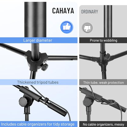CAHAYA Mic Stand Floor Adjustable - Tripod Boom Arm Microphone Stand with Carrying Bag 2 Mic Clips 3/8" to 5/8" Adapter for Singing Podcast Compatible with Blue Yeti Shure SM58 SM48 Fifine K669B - color: Black, style: Standard Version
