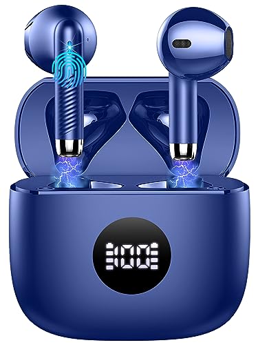 Wireless Earbuds, Bluetooth 5.4 Ear Buds, LED Power Display, 6D Bass Stereo | 4 ENC Noise Cancelling Mic, HiFi Stereo, In-Ear Headphones, 40H Playback Mini Case, IP7 Waterproof Sports, for Android iOS - color: Dark Blue