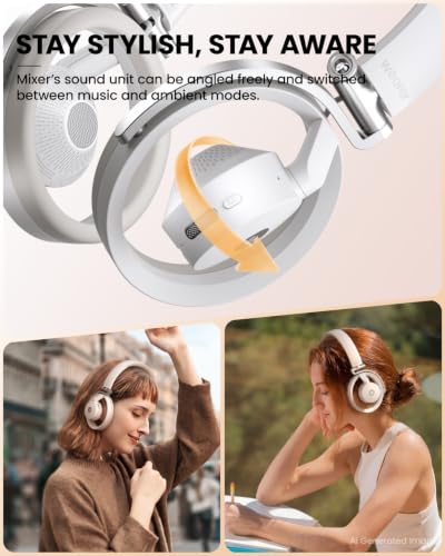 Mixer Open Ear Headphones, Wireless Headphones with Qualcomm aptX HD, Snapdragon Sound, Comfortable Breathable Open Fit, 40-Hour Playtime, Open Back Headphones with Carrying Case (Gray) - color: Gray