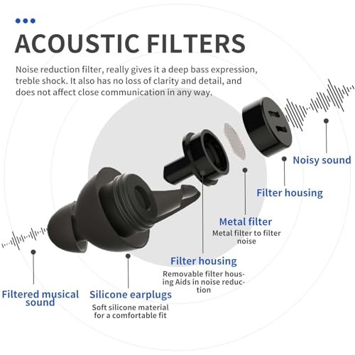 LYSIAN High Fidelity Concert Ear Plugs, 23dB, 2 Pairs with Case, Black | Reusable soft musician earplugs for concerts, festivals & raves; 23dB noise reduction, 2 pairs with aluminum case - color: Black