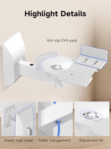 suptek Small Dual Side Clamping Bookshelf Speaker Wall Mounting Bracket for Small Surrounding Sound Speakers, Hold up to 55lbs White SPM201SW - size: Small--white