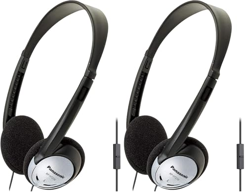 Panasonic Headphones, On-Ear Lightweight Earphones with Microphone and XBS for Extra Bass and Clear, Natural Sound, 3.5mm Jack for Phones and Laptops, Work from Home - RP-HT21M (Black & Silver) - size: 36 x 6.7 x 0.5 inches (Pack of 2), style: On Ear - Wi