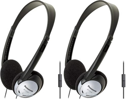 Panasonic Headphones, On-Ear Lightweight Earphones with Microphone and XBS for Extra Bass and Clear, Natural Sound, 3.5mm Jack for Phones and Laptops, Work from Home - RP-HT21M (Black & Silver) - size: 36 x 6.7 x 0.5 inches (Pack of 2), style: On Ear - Wi